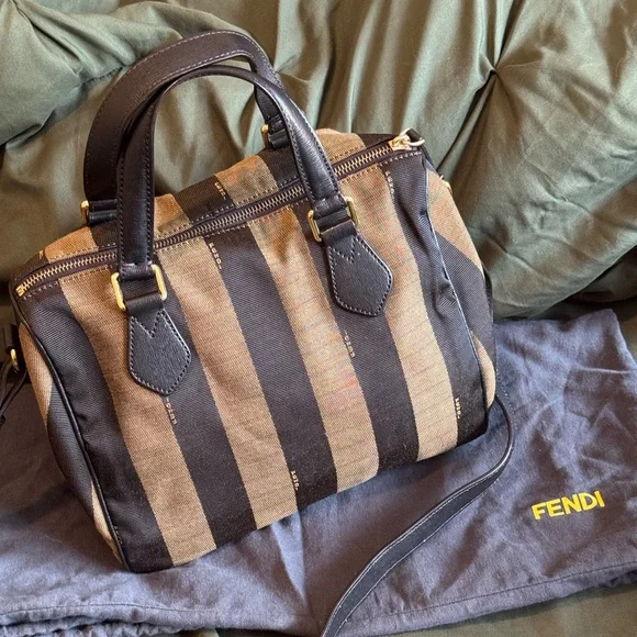 Fendi Striped Black and Brown Duffel Bag - Picture 1 of 15